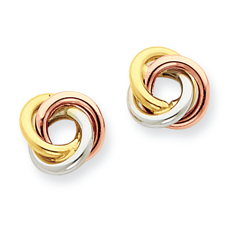 14K Gold Tri-color Twisted Knot Post Earrings