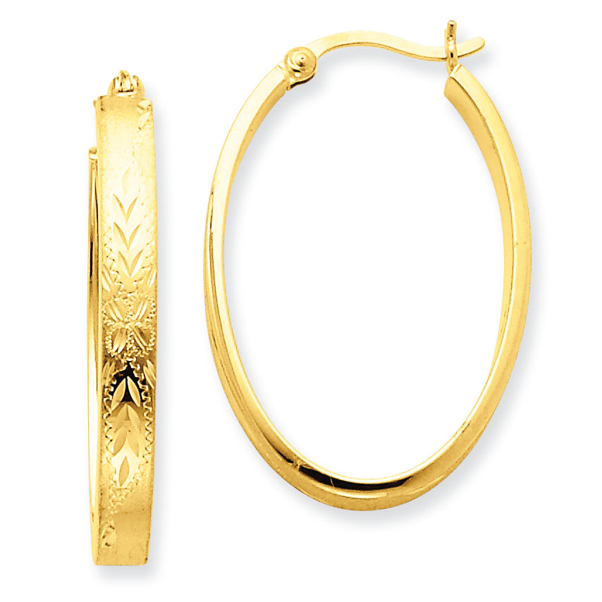 14K Gold Satin & Diamond-Cut Oval Hoop Earrings