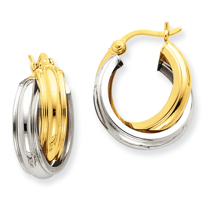 14K Gold Two-tone Polished Double Hoop Earrings