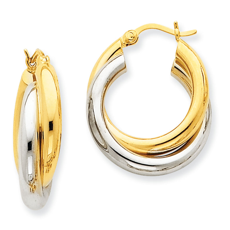 14K Gold Two-tone Polished Double Tube Hoop Earrings