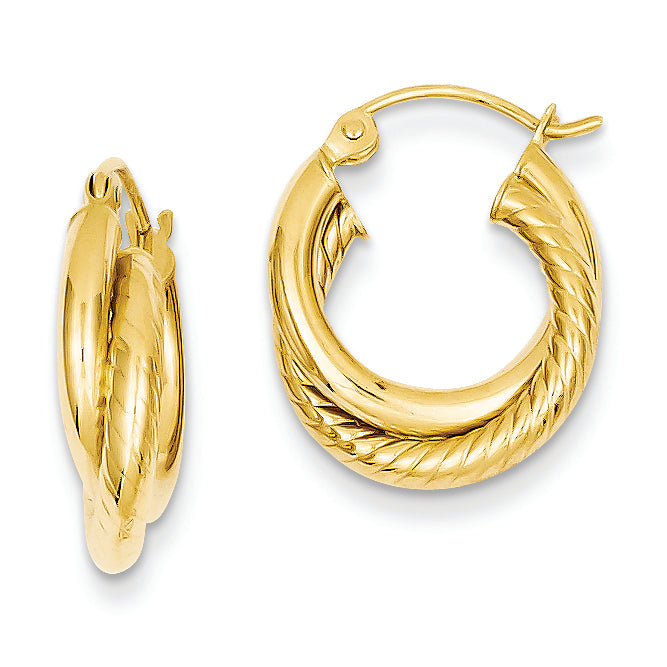 14K Gold Polished & Twisted Double Hoop Earrings